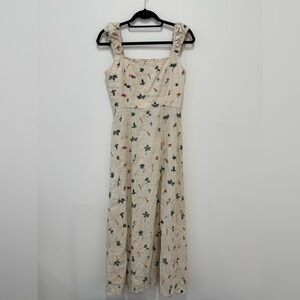 Zara Linen Blend Floral Print Cream Dress